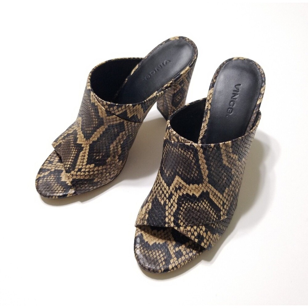 NIB Vince Heath Snake Print Leather Block Heel Sandal Mule Slide Senegal - Picture 4 of 16